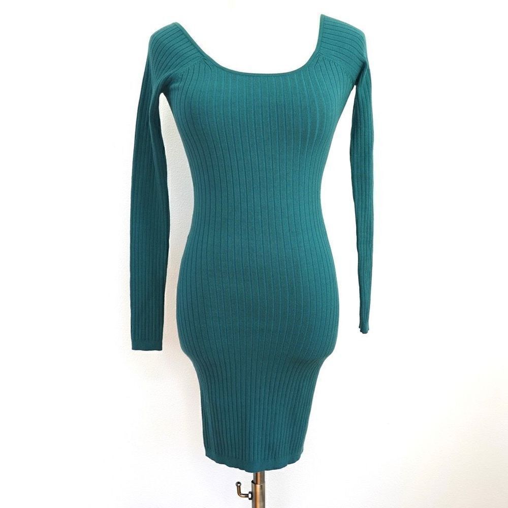 Aritzia Wilfred Bex Dress - Green Blue Ribbed Long Sleeve Bodycon 2XS - Good